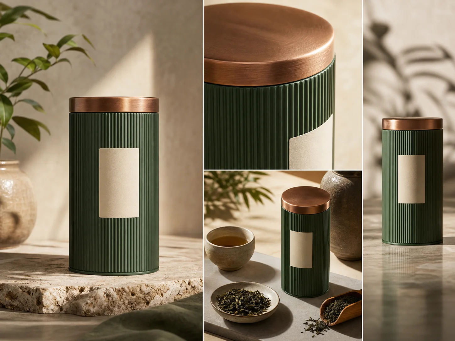 Multi-format product demonstration for a green tea-tin brand launch
